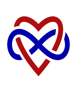 Sigle polyamour symbole infini bleu ancré dans cÅ“ur rouge